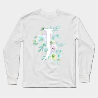 Botanical alphabet J green and purple flowers Long Sleeve T-Shirt